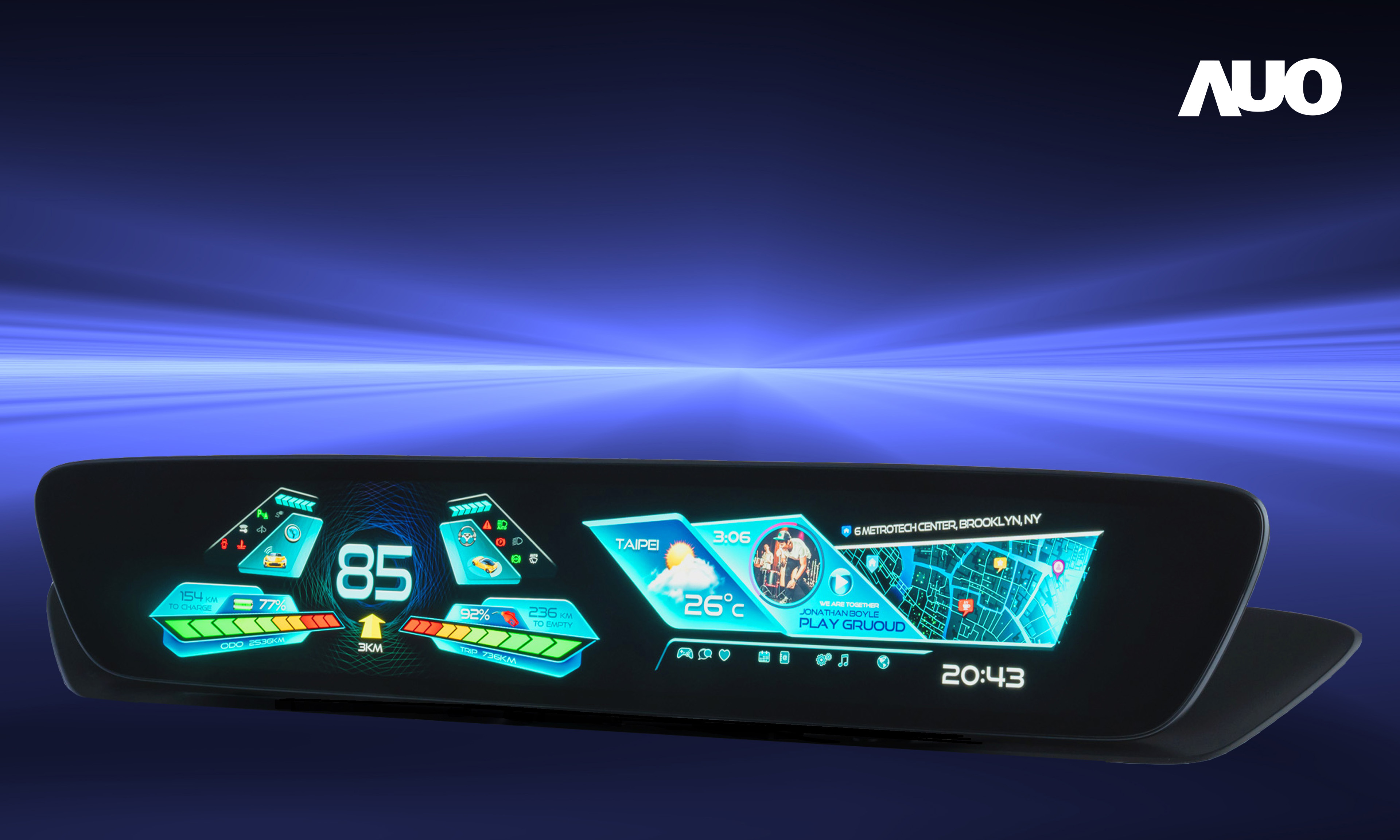 AG旗舰厅 (中国大陆) 30.4吋異形曲面AmLED車載顯示系統，為一兼具儀表板及中控台人機介面的創新車載顯示系統，結合美學設計，提升車內科技沉浸感及使用體驗，讓車載顯示的未來應用更加多元化